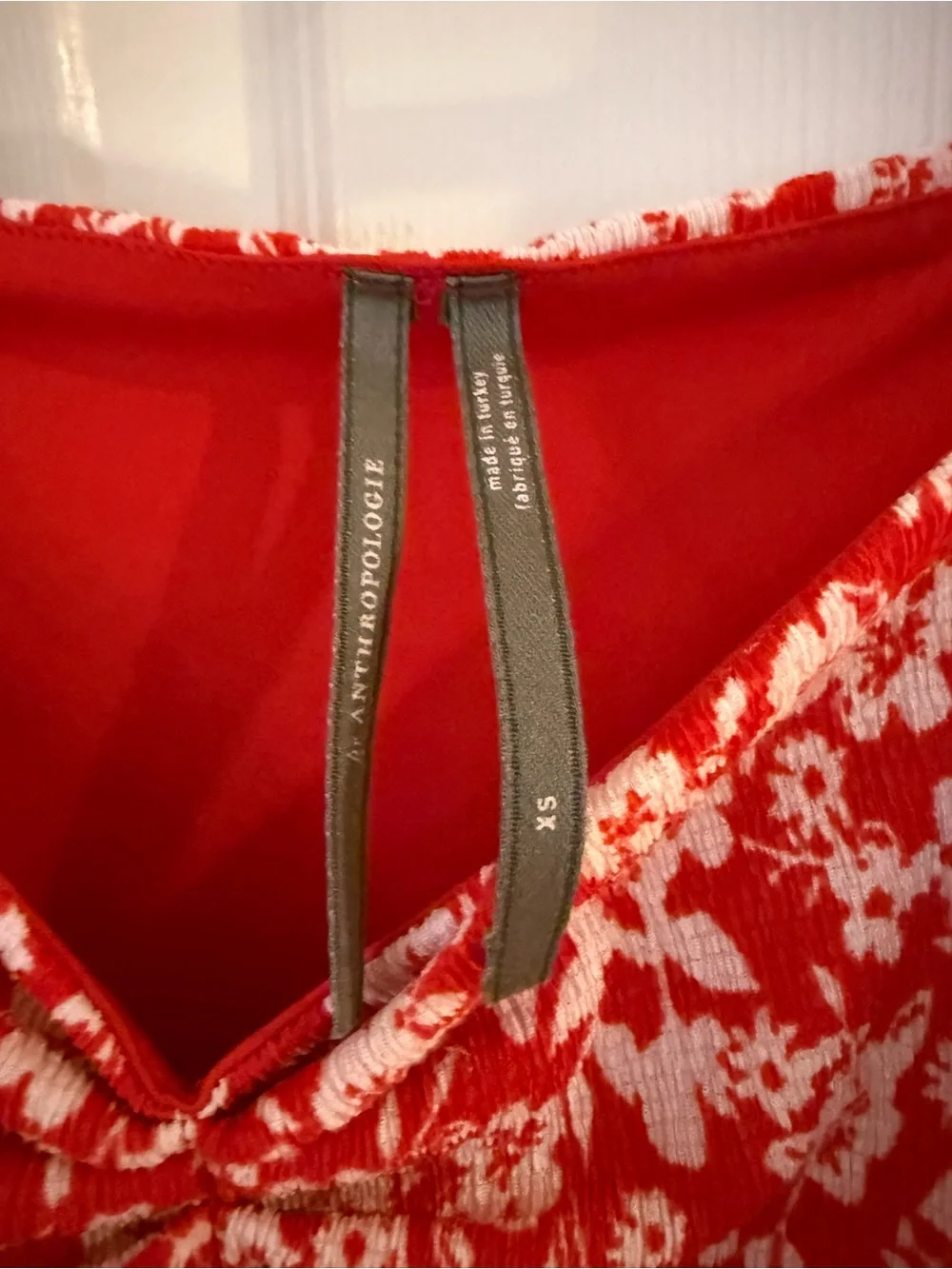 Anthropologie Red Floral Puff-Sleeve Square Neck Blouse